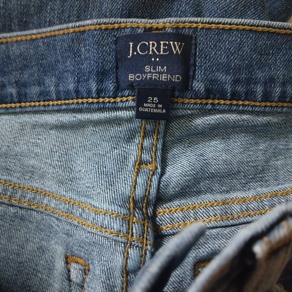J. Crew Slim Boyfriend Women's Size 25 Distressed Cotton Blend Stretch Blue Jean - Picture 5 of 6